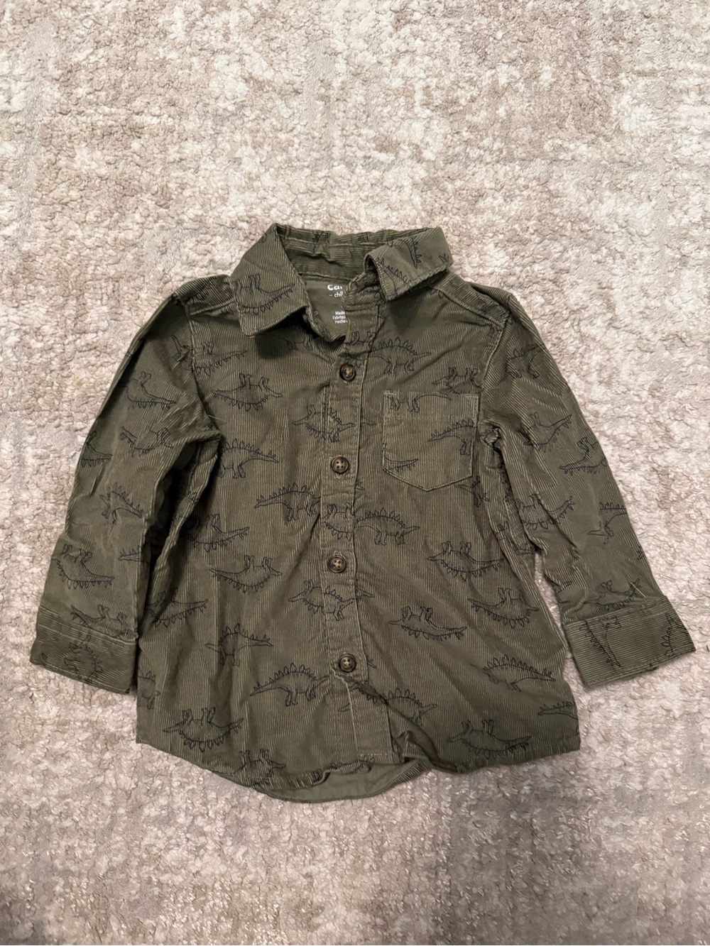 Carter's Olive Green Dinosaur Corduroy Shirt size 12M
